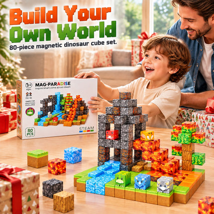 80 Pcs 3D Building Blocks Dinosaur Lava World Toy Creative Cube Christmas Gift
