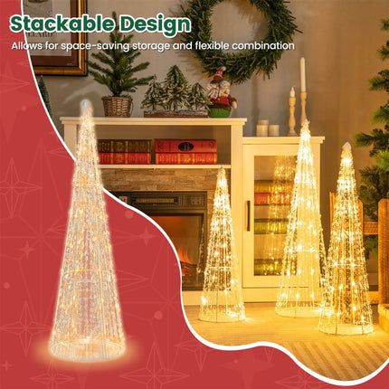 Set of 3 Pre-lit Christmas Cone Tree Set with Star Strings Xmas Decor for Lawn