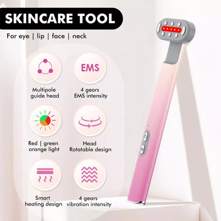 4-in1 Facial Wand LED Red Light Therapy Massage for Skin Care and Anti-Aging