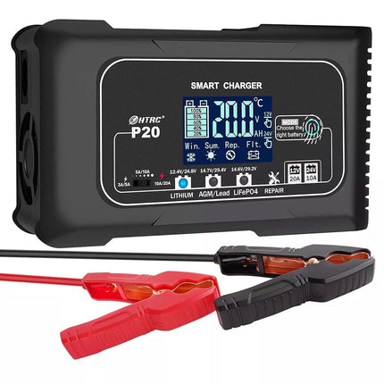 20A Automatic Lithium Battery Charger 12V/24V For Lifepo4 Lead-Acid AGM/Gel/SLA