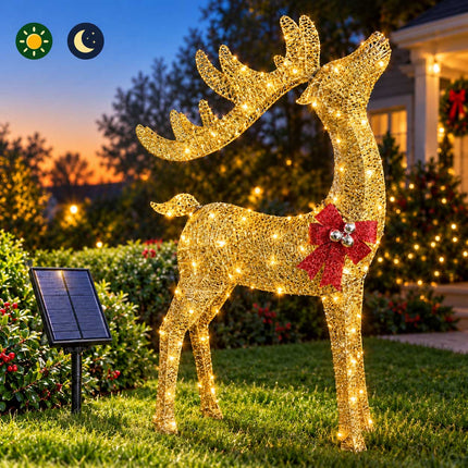 Outdoor Christmas Reindeer Lights Solar Garden Xmas Decoration Warm White 110cm