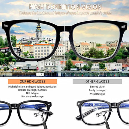 Blue Light Filter Block UV Transparent Lens Computer Gaming Glasses Anti Glare Black + 4pcs Lens Cloth