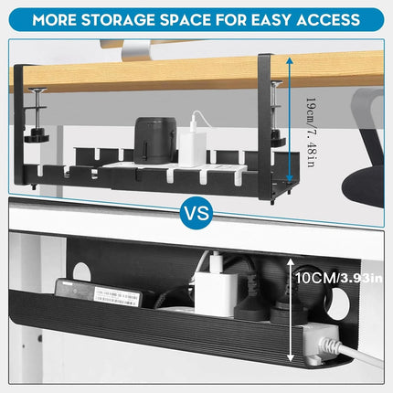 Under Desk Cable Socket Cord Rack Organizer Hide Wire Table Management Black