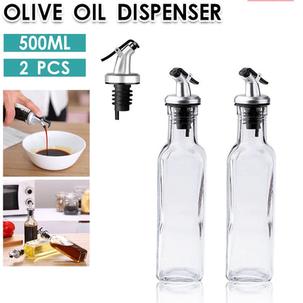 2PCS Olive Oil Vinegar Pourer Dispenser Glass Bottle Kitchen Tools Cooking 500ml
