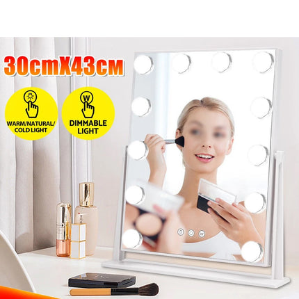 Hollywood Makeup Mirror With 12 Bulb LED Lighted Vanity 30 x 43CM Desk Mirrors