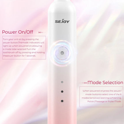 Sonic Electric Toothbrush Rechargeable 6 Modes 8 Brush Heads 2 Min Timer