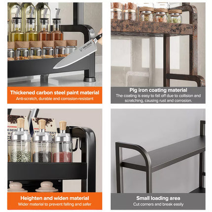 3 Tiers Kitchen Organiser Spice Rack Jar Shelves Storage Seasoning Stand Shelf Black