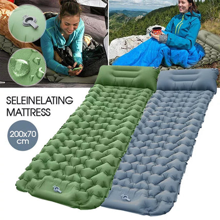 Self Inflating Mattress Camping Hiking Airbed Mat Sleeping with Pillow Bag Camp Grey