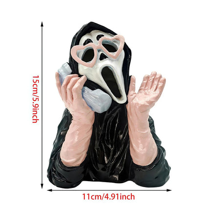 Ghoulish Resin Light Up Halloween Pink/Black Scream Ghost Face Statue Decor