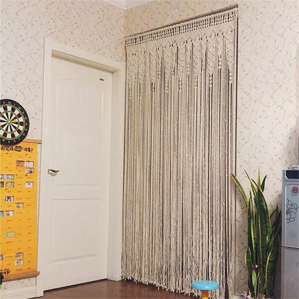 Macrame Beaded Curtain Door Curtains Boho Wedding Backdrop Decor Beige 90x180cm