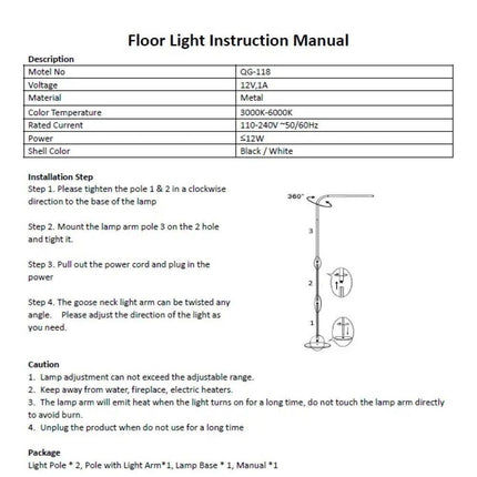 LED Floor Lamp 360° Adjustabe Standing Light Reading Eyelash Gooseneck Light AU