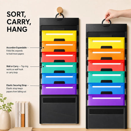 Multi Layer Wall Mounted File Organizer Accordion Bag Portable Document Storage