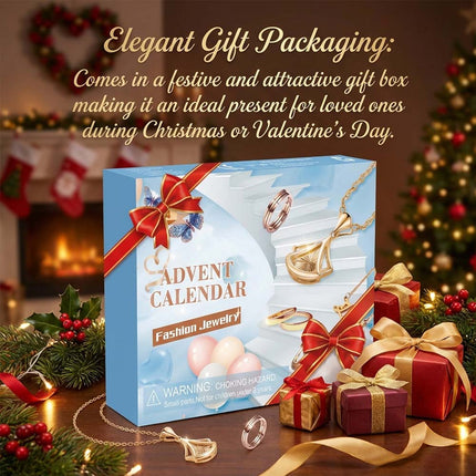 24 Day Christmas Jewelry Advent Calendar Necklace Ring Earring Set Gift Box