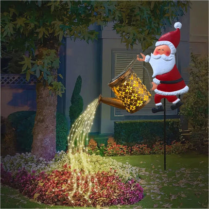 Solar Watering Can Lights Outdoor,Christmas Santa Waterproof Metal Garden Decor