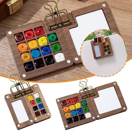 Pocket Artist Watercolor Travel Set Mini Portable Wooden Paint Palette Kits NEW
