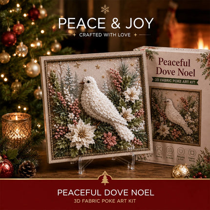 3D Christmas Fabric Poke Art Kit, DIY Punch Craft Set with Frame Decor White Dove