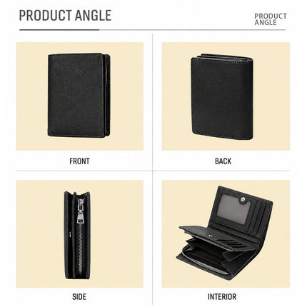 New Men's Genuine Leather Zipper Short Wallet Multi Card Slots Fashion Vertical Mini Snap Coin Purse