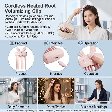 2Pcs Electric Cordless Heated Hair Volume Clip - Root Clips for Curly Hair Volume White+Pink