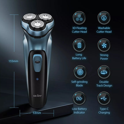 3 Rotary Head Cordless Electric Shaver Razor Pop-Up Trimmer Men's Facial