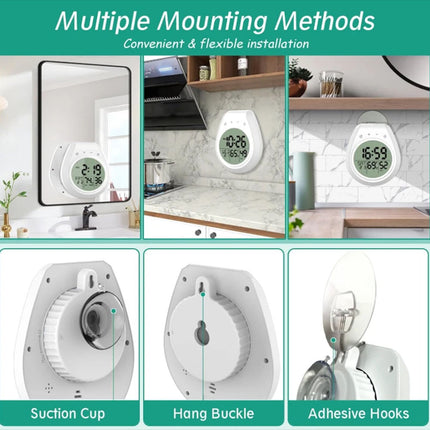 Shower Timer Clock Waterproof Digital Bathroom Kitchen Wall Clock Hanging Hole