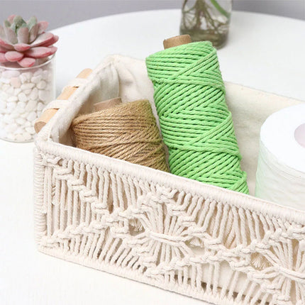 Hand Woven Square Storage Basket Desktop Organizer for Cosmetics Snack Office  (Large)