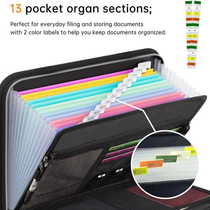 12 Pockets Accordion File Organizer Fireproof Important Document File Folder