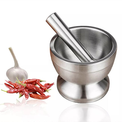 Stainless Steel Mortar and Pestle Pot Garlic Press Herb Mills Mincers With Lid