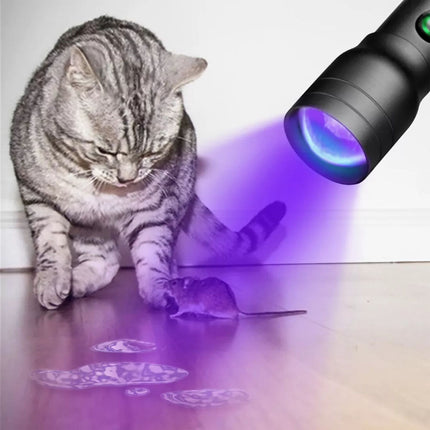 Zoom 395nm UV Light Blacklight Rechargeable Tactical LED Flashlight Lamp