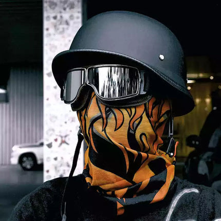 Motorcycle Cruiser Helmet Half Face German Helmet Motorcycle Helmet Bright Black （XL）