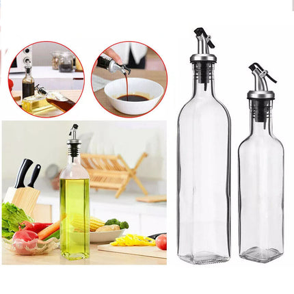 2PCS Olive Oil Vinegar Pourer Dispenser Glass Bottle Kitchen Tools Cooking 500ml