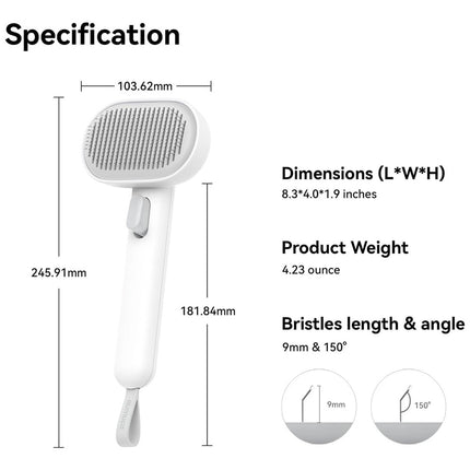 Cat Brush with Release Button Cat Grooming Shedding Brush Cleaning Pet Brush White