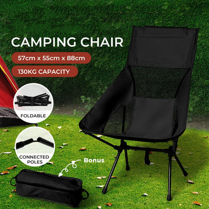 Folding Camping Chair with Cooler Bag Compact Fishing Outdoor Stool Backrest