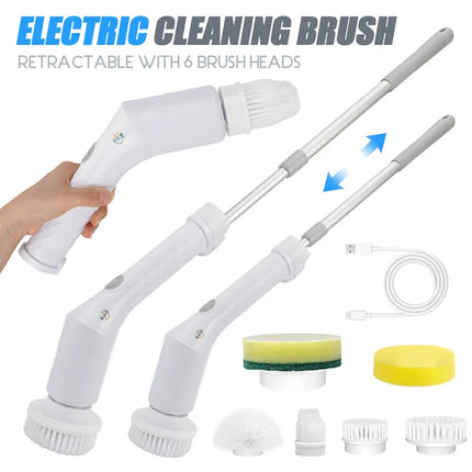 Rechargeable Electric Spin Scrubber - 6 Multi-Function Heads for Bathroom