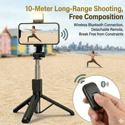 Flexible Tripod Holder Stand Selfie Stick With Bluetooth Remote and Fill Light For Mobile Phone