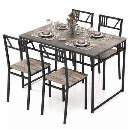 5 Piece Dining Table Set Industrial Kitchen Table & 4 Chairs Metal Frame