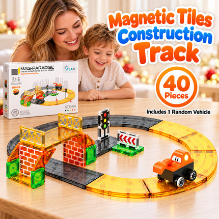 40 Pcs Magnetic Construction Track Tiles Building Set Vehicle Christmas Gift Toy