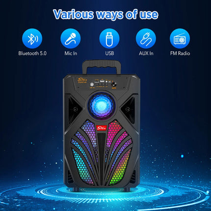 2000W 8" Bluetooth Speaker Stereo Subwoofer Heavy Bass Sound Karaoke Machine Mic