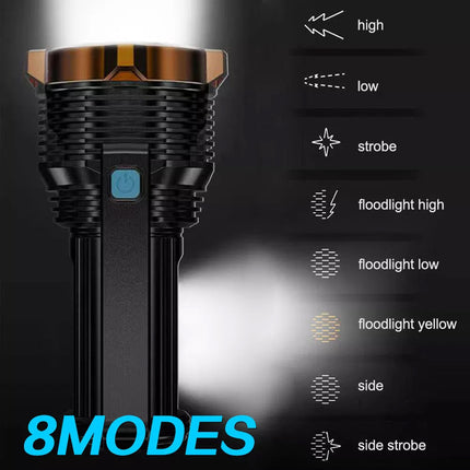 2Pcs 12000000LM LED Flashlight Super Bright Torch USB Rechargeable Lamp High Powered