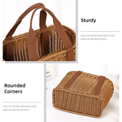 Imitation Rattan Woven Basket Shopping Basket Fruit Vegetable Storage Basket Large