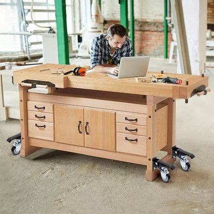 4x Workbench Caster Kit Heavy Duty Retractable Casters Trolley Furniture Wheel