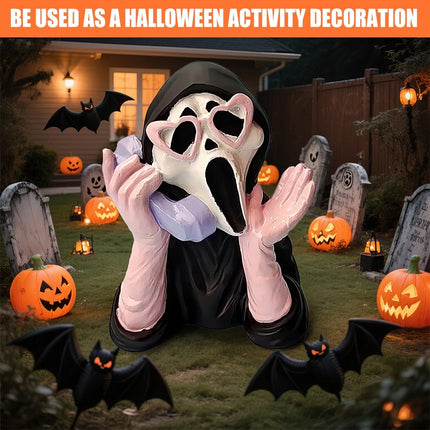 Ghoulish Resin Light Up Halloween Pink/Black Scream Ghost Face Statue Decor