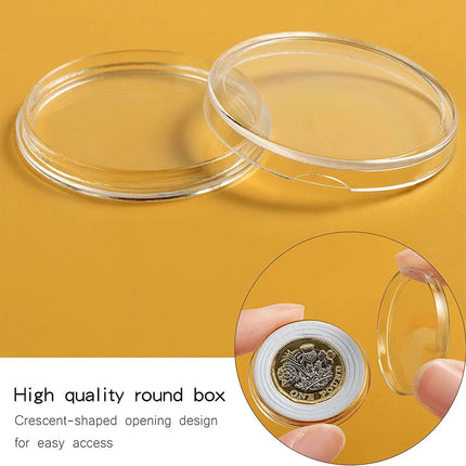 100PCS Coin Capsules Storage Box with Wooden Case Holder Collection Display Tool