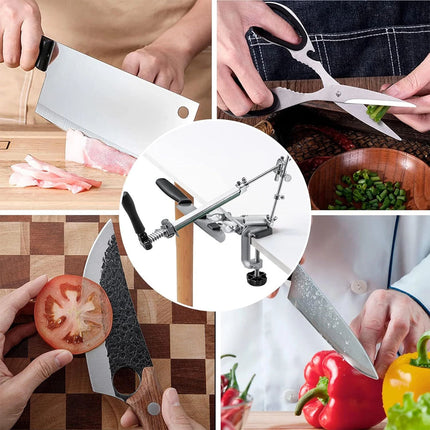 Knife Sharpener System Angle Adjustable Sharpening w/ 10 Whetstones & Gloves Set