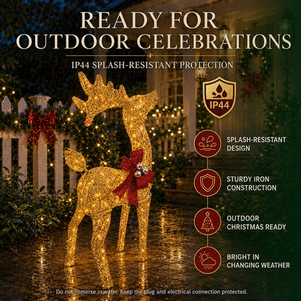75cm Christmas Reindeer 70LED Warm White Solar Lights Iron Frame Outdoor Garden Xmas Decor