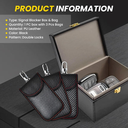 Anti-Theft Faraday Box With 3 Bags For Car Key Fob Signal  Universal Fit