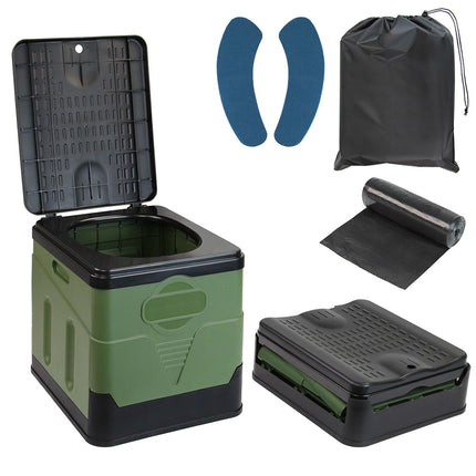 Portable Toilet Folding Outdoor Camping Toilet 20L Hygienic Travel Green