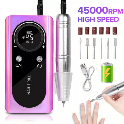 45000RPM Rechargeable Portable Nail Drill File Machine Manicure Pedicure Art
