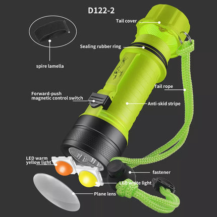 Scuba Diving Flashlight Rechargeable Dive Light Underwater Torch IPX8 Waterproof