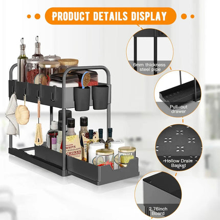 Under Sink Storage - 2 Pack under Sink Organizer - Sliding Drawer Shelf Pull Out