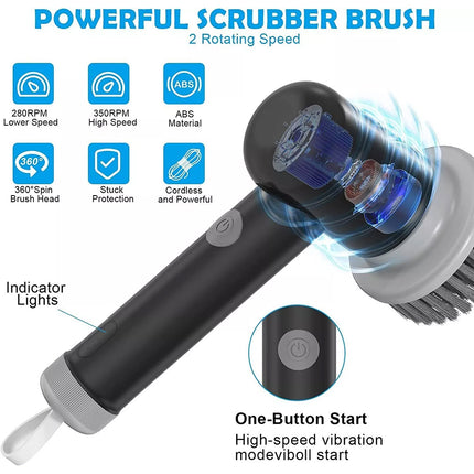 Rechargeable Spin Scrubber Electric Turbo Scrub Cleaning Brush Cordless Kit New Black 5 in 1